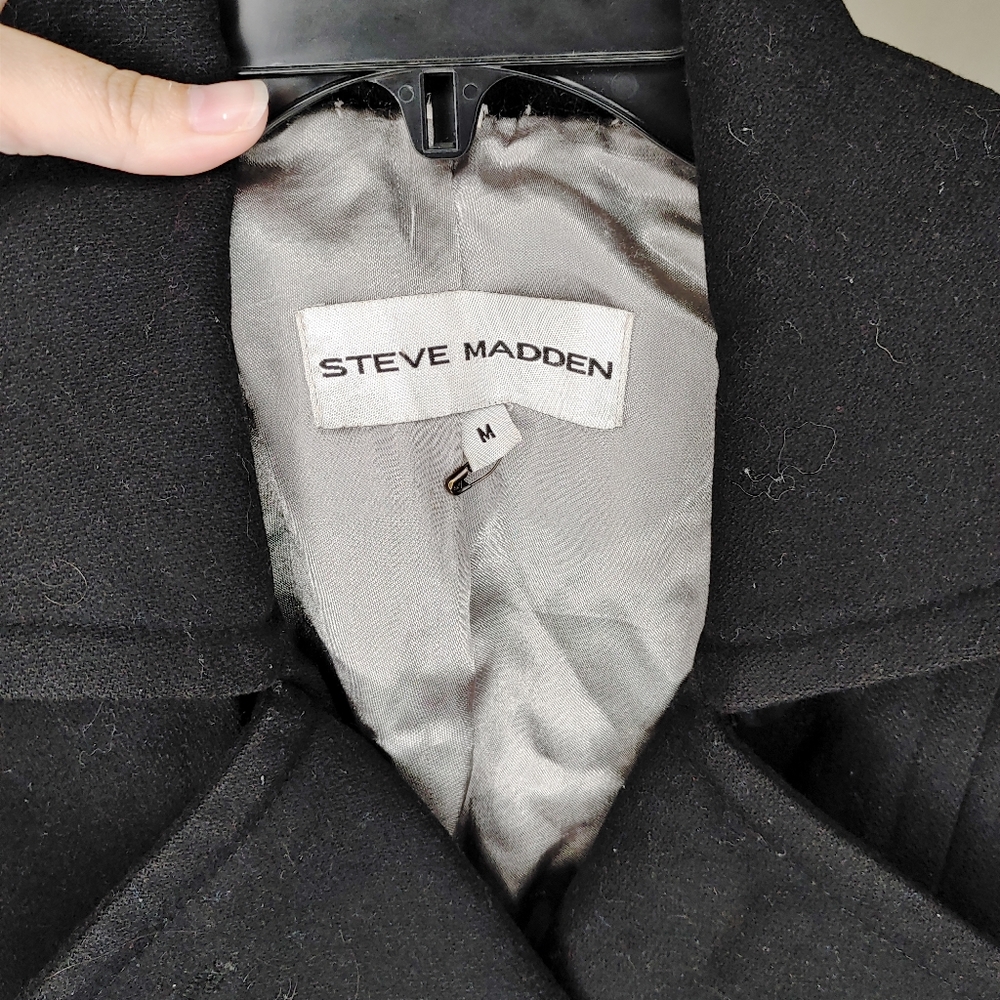 Steve Madden Double Breasted Black Wool Trenchcoat - Picture 3 of 13